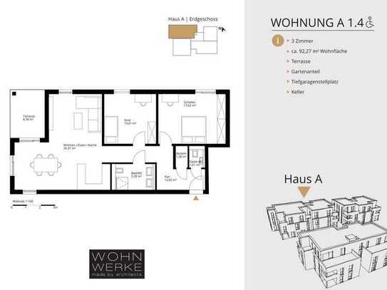 Whg A 1.4. - 3 Zimmer - Erdgeschoss mit ca. 67 m² Gartenanteil - barrierefrei