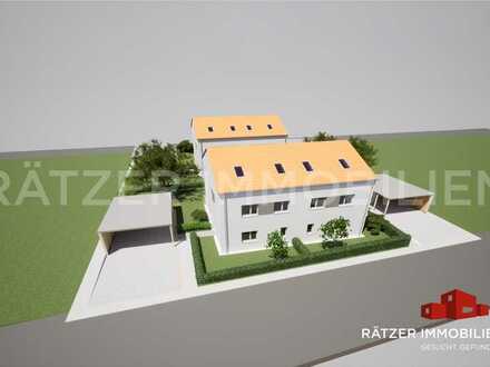 Neubau von 4 Doppelhaushälften mit Carport
in ökologischer Holzbauweise in Deining.
Provisionsfrei