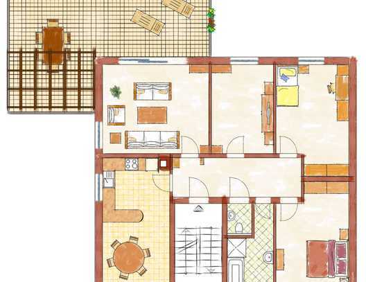 Langjährig vermietete 4-ZKB Wohnung in 3 Familienhaus mit großer Dachterrasse