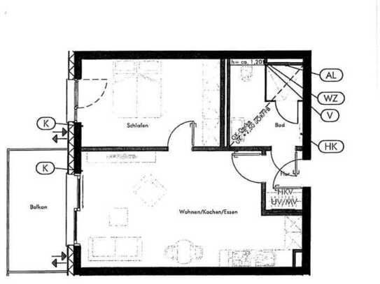 2 Zimmer Dachgeschoss Wohnung mit Einbauküche