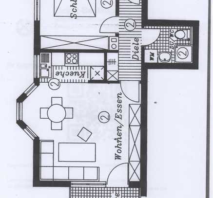 gepflegte 2-Zimmerwohnung in 6-Parteienhaus mit kleinem Garten an Einzelperson