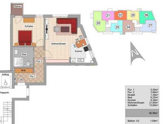 Attraktive 2-Zimmer Wohnung mit Balkon. W26