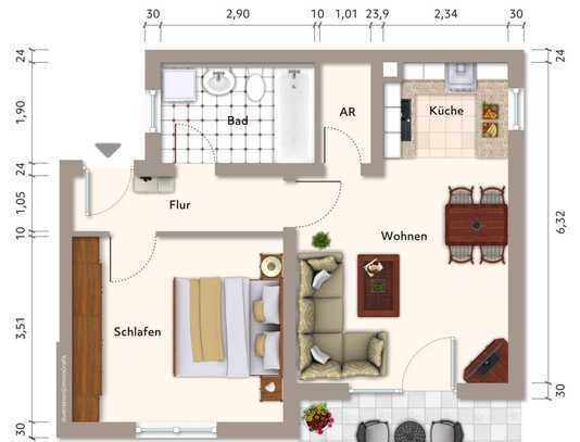 Möbliert - Gemütliche 2-Zimmer-Wohnung in Leonberg-Eltingen