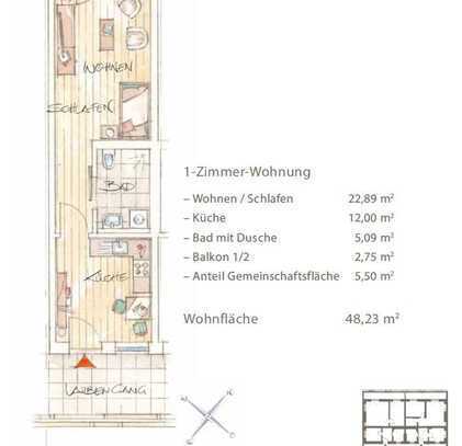 Attraktive, barrierefreie 1,5-Zimmer-Wohnung inkl. Küche