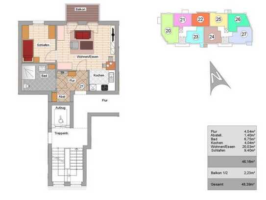 Schöne 2-Zimmer Wohnung mit Balkon. W21