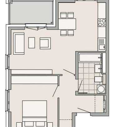 helle möblierte 2-Zimmer-Wohnung mit Einbauküche in Traumlage