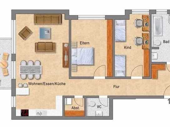 Neuwertige Wohnung mit dreieinhalb Zimmern und Balkon in Langenbrettach