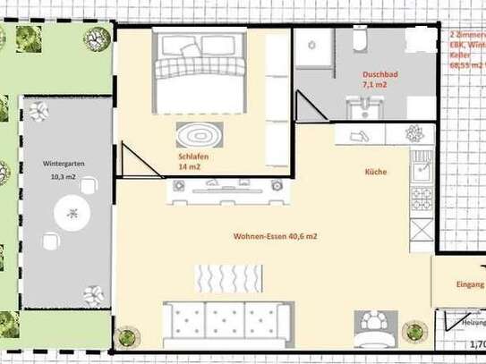 Hochwertige, einzugsbereite 2 Zimmerwohnung mit Wintergarten und EBK in Mörfelden