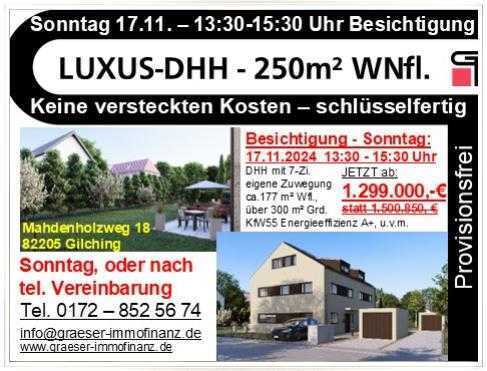 Luxus-DHH-Villa mit 250m² WNFl.! Keine versteckten Kosten! - SONNTAG BESICHTIGUNG!