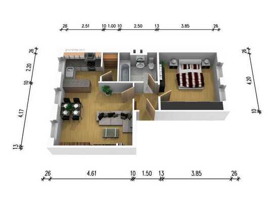 frisch renovierte 2-Raum-Wohnung mit Einbauküche