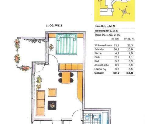 2 Raum Wohnung, Erstbezug nach Sanierung, 53m2 Nutzfläche, mit Balkon und Garagenstellplatz