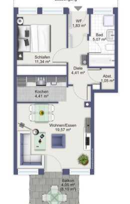 2 Zimmer-Wohnung mit sonnigem Balkon und KFZ-Stellplatz