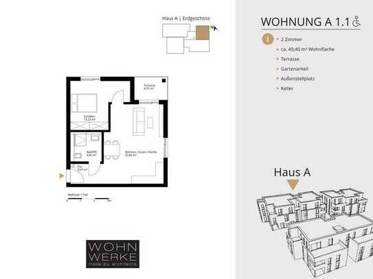 Whg A 1.1. - 2-Zimmer - Erdgeschoss mit ca. 120 m² Gartenanteil - barrierefrei