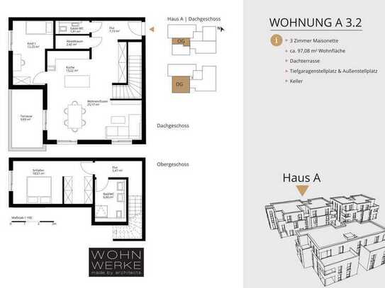 Whg A 3.2. - 3 Zimmer - Obergeschoss/ Dachgeschoss - Maisonette Wohnung