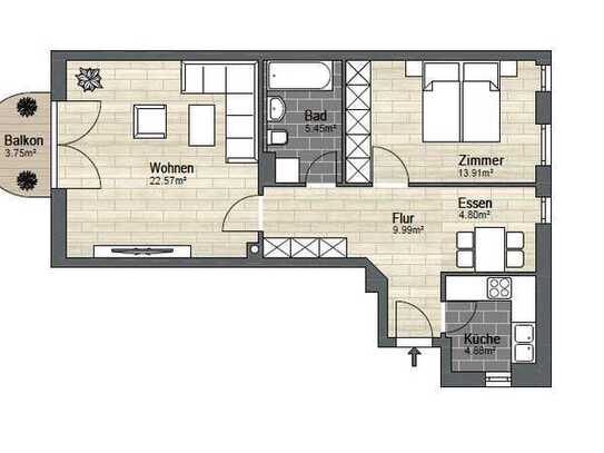 QVIII - Möblierte 2,5 Zimmer Wohnung mit Balkon