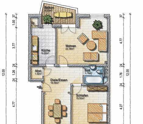 2-3 Raum ETW mit Balkon u. opt. Garage in guter, ruhiger Lage, E..-Südostviertel