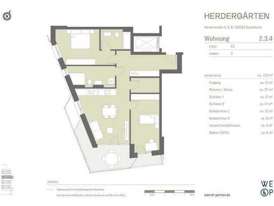 HERDERGÄRTEN 2.3.4 - Süd-West Balkon im 3. OG