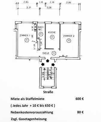 Zollstock, 2 Zimmer, Wohnküche, Duschbad Außenfenster, verkehrsgünstige ruhige Südlage