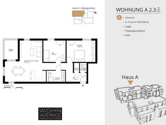 Whg A 2.3. - 3 Zimmer - Obergeschoss - barrierefrei