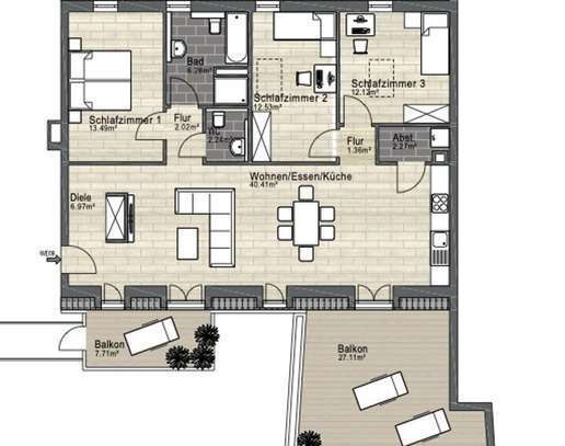 4 Zimmer Dachgeschosswohnung + Dachterrasse, Erstbezug im Zentrum