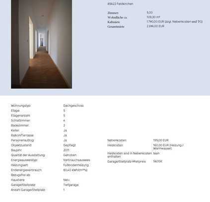 Nachmieter für 5 Zimmer Dachterassenwohnung ohne Dachschräge gesucht