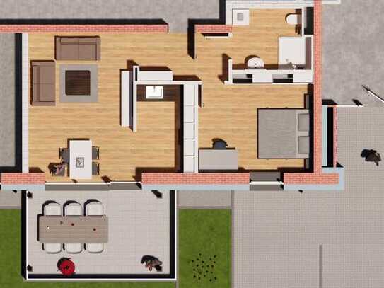 Moderne Zwei-Raum Wohnung mit großer Terasse