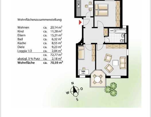 Stilvolle 3-Raum-EG-Wohnung mit Balkon in Aichach