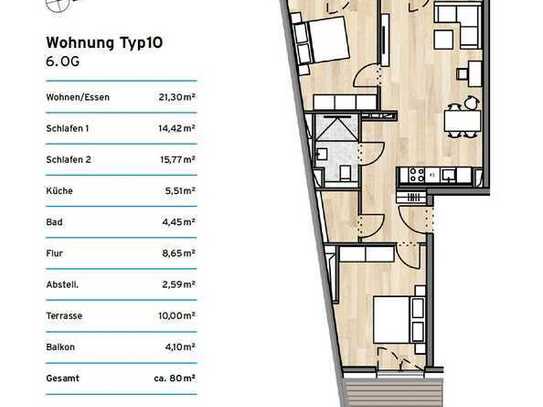 *Über den Dächern von Carlstadt* Lichtdurchflutetes Penthouse im exklusiven Neubau mit 2 Balkonen