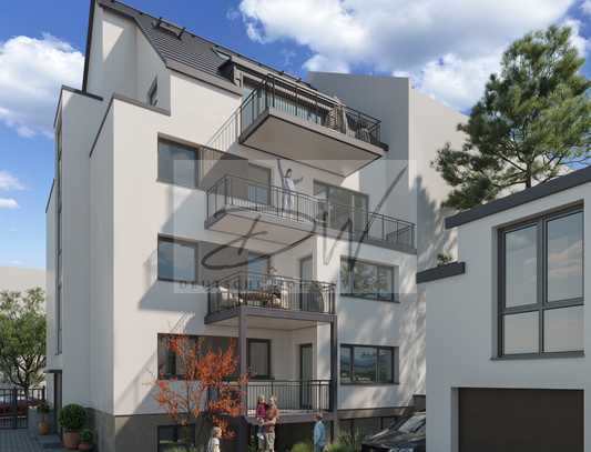 MFH Bestand & Aufstockung KfW 55 mit einem großen Balkon, Blick auf die Skyline