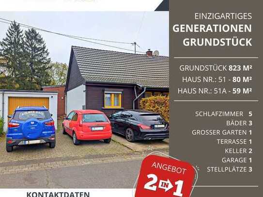 Perfektes Generationenobjekt = großes Grundstück 823 m² mit zwei Häusern, großer Garten, Garage