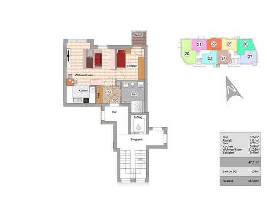 Schöne 2-Zimmer Wohnung mit Balkon. W25