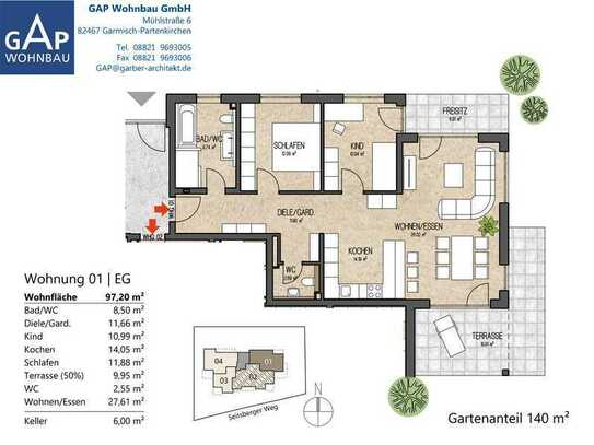 familienfreundliche 3-Zimmer-Wohnung mit Terrasse und Garten