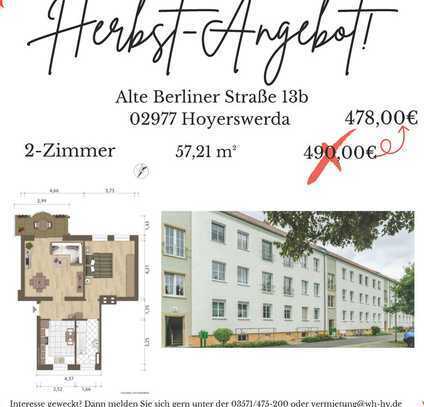 Herbstangebot! 2-Raum-Wohnung mit Dusche, Badewanne, Balkon und Stellplatz