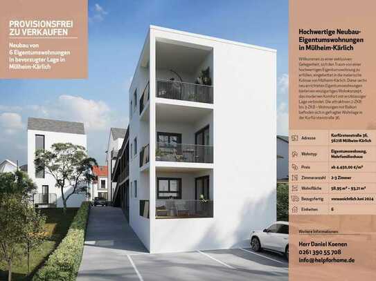 Neubau von 6 Eigentumswohnungen: Stilvolle 2-Raum-Erdgeschosswohnung mit geh. Innenausstattung