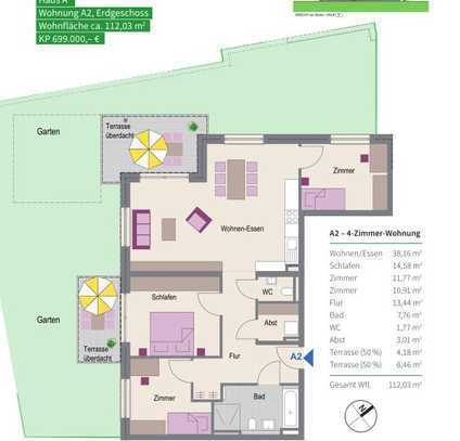 4 Zimmer Wohnung mit 2 Terrassen ,großem Garten,2 WC 's und Abstellraum