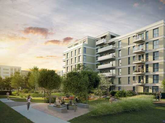 Parkwohnen im neuen Schönhof-Viertel: Lichtdurchflutete 2-Zimmer-Wohnung mit sonnigem Balkon