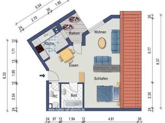 Zentrale sehr gut geschnittene Innenstadtwohnung / Balkon / Stellplatz - 48 m² - 1.5 Zi.