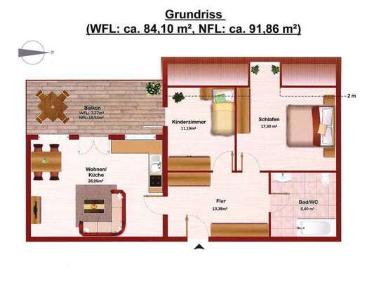 Provisionsfrei: Ruhige gelegene 3-Zimmer-Wohnung mit Balkon in Altenhohenau bei Wasserburg am Inn