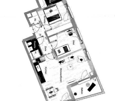 Ruhige, moderne 3-Zimmer-Wohnung mit Balkon und Fußbodenheizung