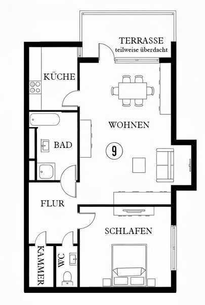 Sichere 2.5 Zimmerwohnung, beste Lage, Terrasse+Gartenanteil