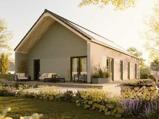 Großrinderfeld: Der Bungalow mit schöner überdachter Terrasse & Kathedraldecke