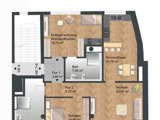 Ohne Maklerprovision bis 20.06.24 - Kernsanierte 106 qm WHG, sep. Einliegerwohnung - KFW Zins 0,75 %