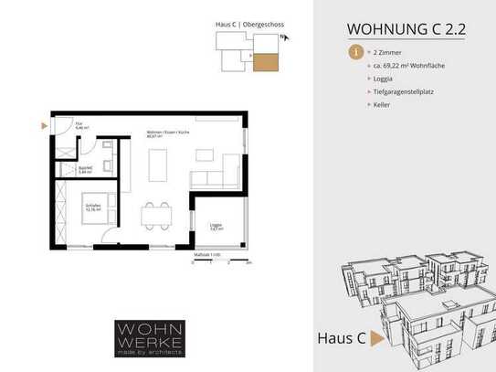 Whg C 2.2. - 2 Zimmer - Obergeschoss mit Süd-Loggia