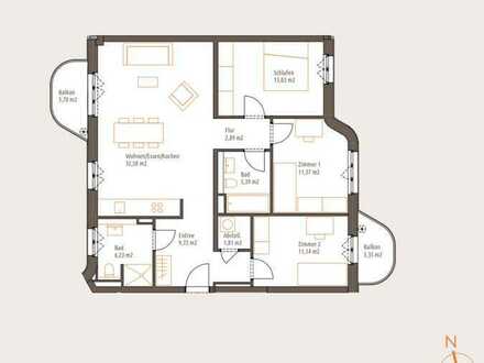 Erstbezug 4-Zimmer-Wohnung mit Balkon und EBK / New construction, first occupancy flat