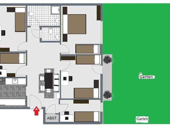 Optimal fürFirmen/WG´s!Urban/idyllisch!Moderne,sanierte,schicke Wohnung-großer Garten.Top Verkehrsve