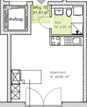 Barrierearm mit Aufzug. Geschmackvolle 1-Raum-Wohnung