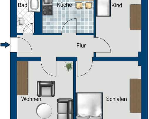 Hier hat jeder Platz: günstig geschnittene 3-Zi.-Wohnung