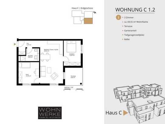 Whg C 1.2. - 3 Zimmer - Erdgeschoss mit ca. 52 m² Gartenanteil