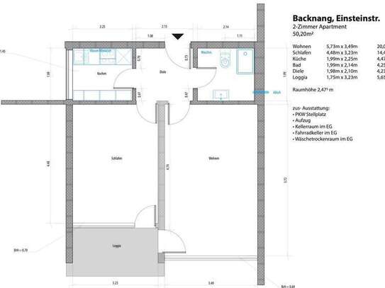 Renovierte und helle 2-Raum-Wohnung mit Einbauküche und PKW-Stellplatz in Backnang