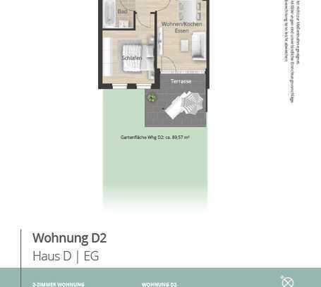 D2 - Kompakt und Elegant - 2 Zimmer Wohnung mit Garten, offener Wohn-/Essbereich, Schlafzimmer, etc.